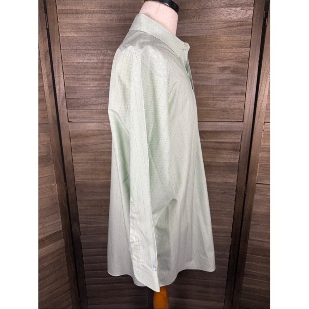 Brooks Brothers 346 Mens 17.5 2/3 Non-Iron Cotton Pinstripe Dress Shirt Green - Picture 6 of 9
